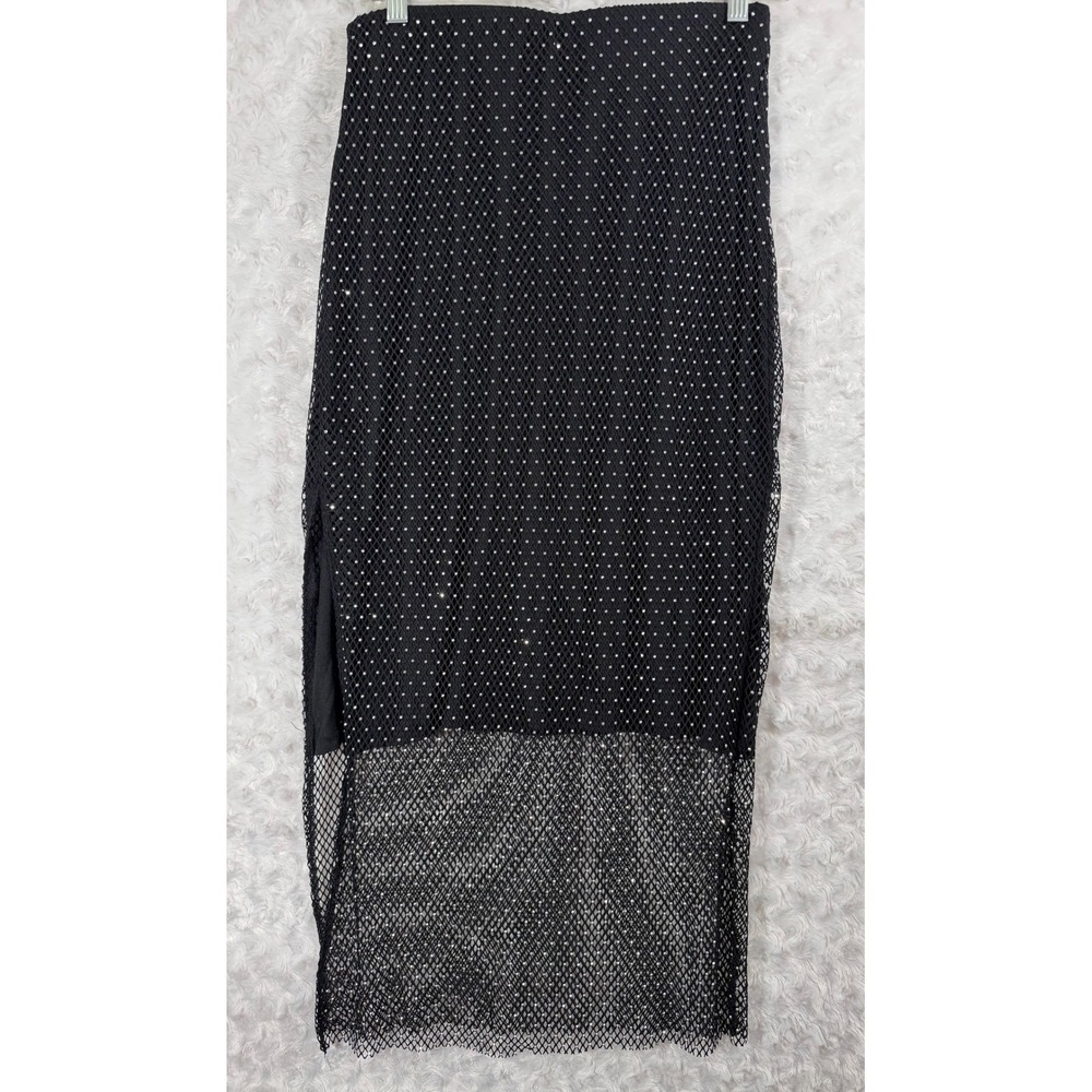 Sincerely Jules Women's Size M Black Rhinestone Mesh Maxi Side Slit Skirt